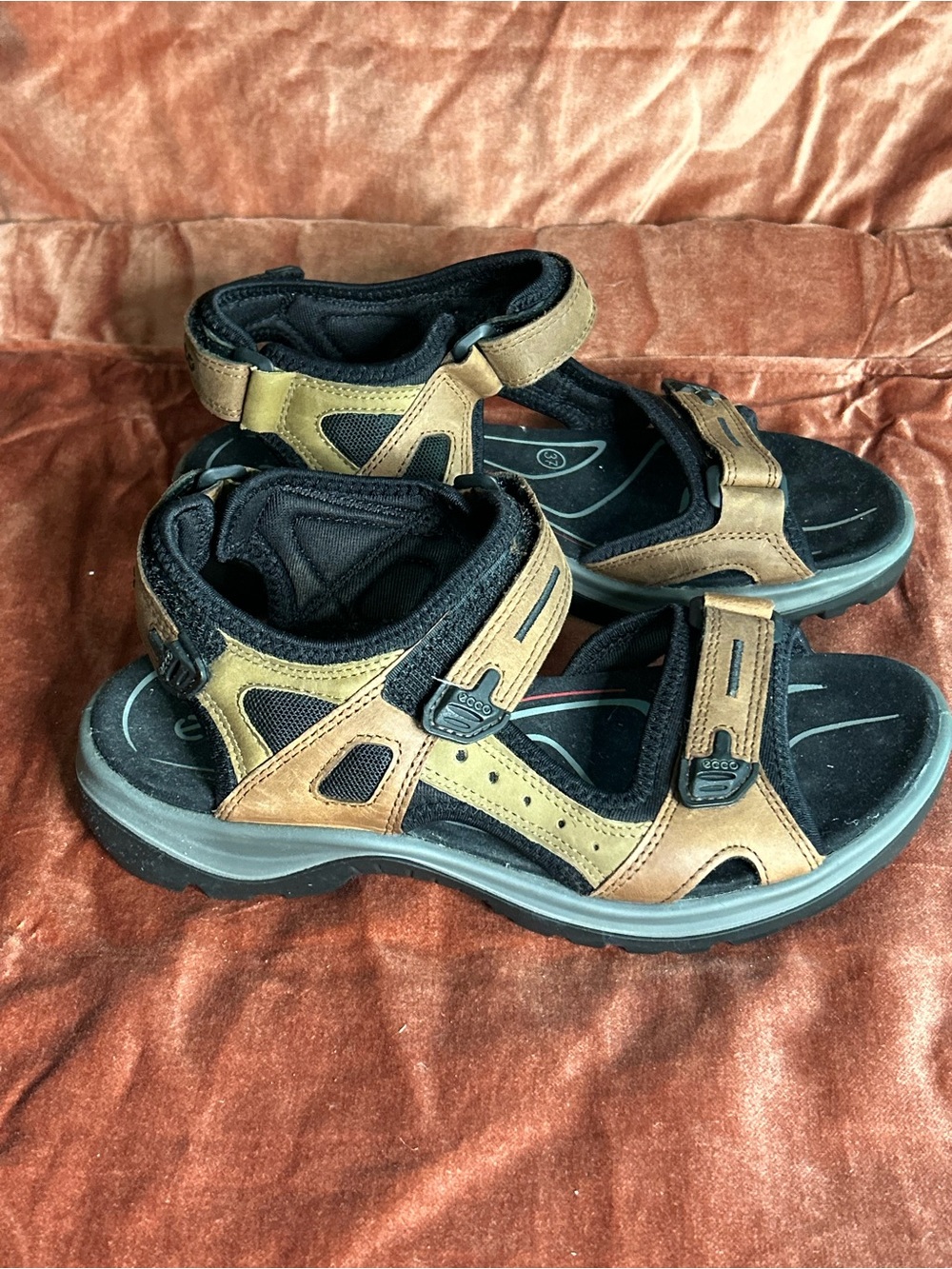Ecco Women's Tan and Black Leather Sport Sandals
